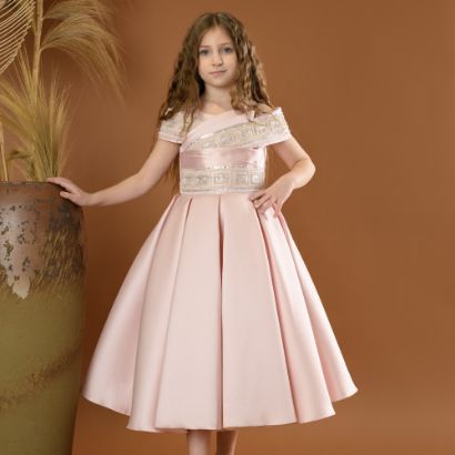 صورة فستان بناتي سهرة 3 الوان بأكتاف مكشوفة - M3602